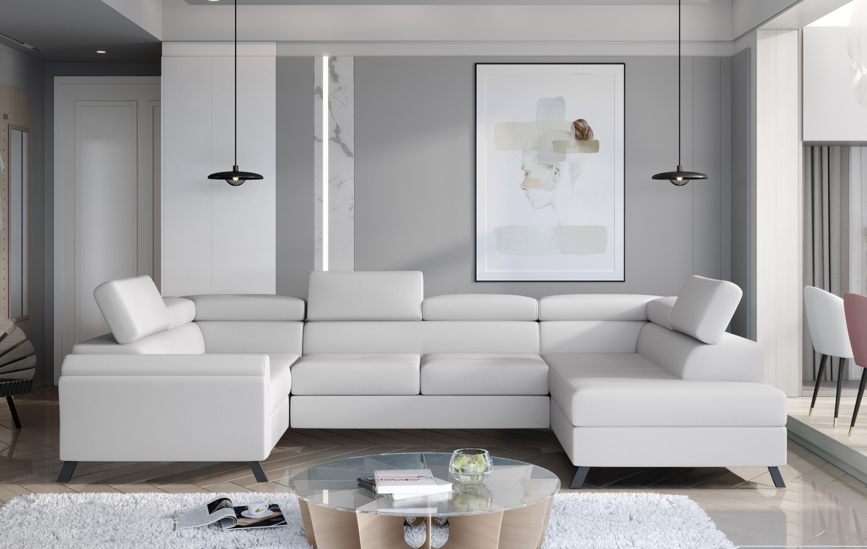 Wohnlandschaft Esco, Kunstleder, Schlaffunktion, Stauraum