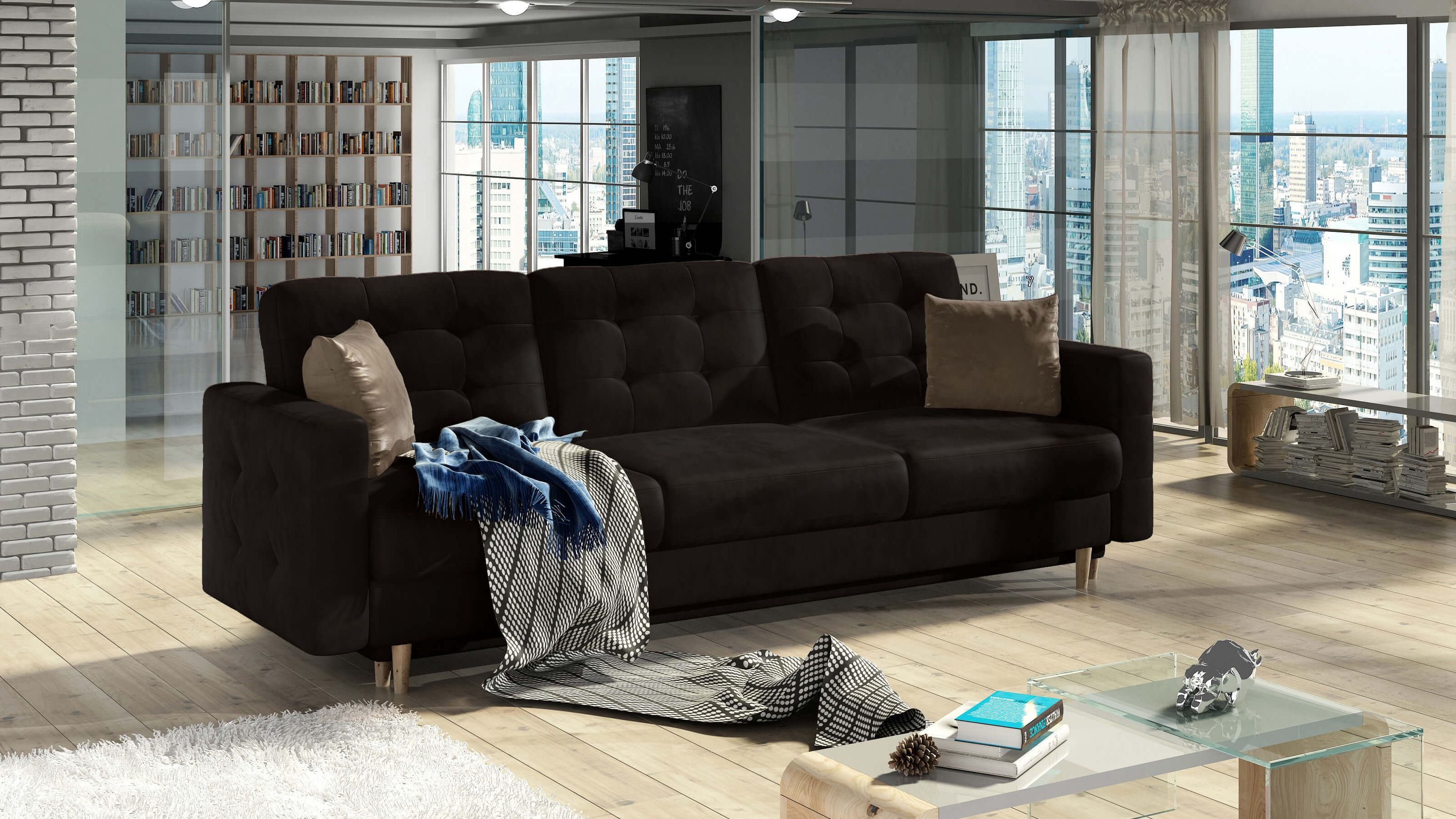 3-Sitzer Sofa Thor, Velours, Schlaffunktion, Bettkasten