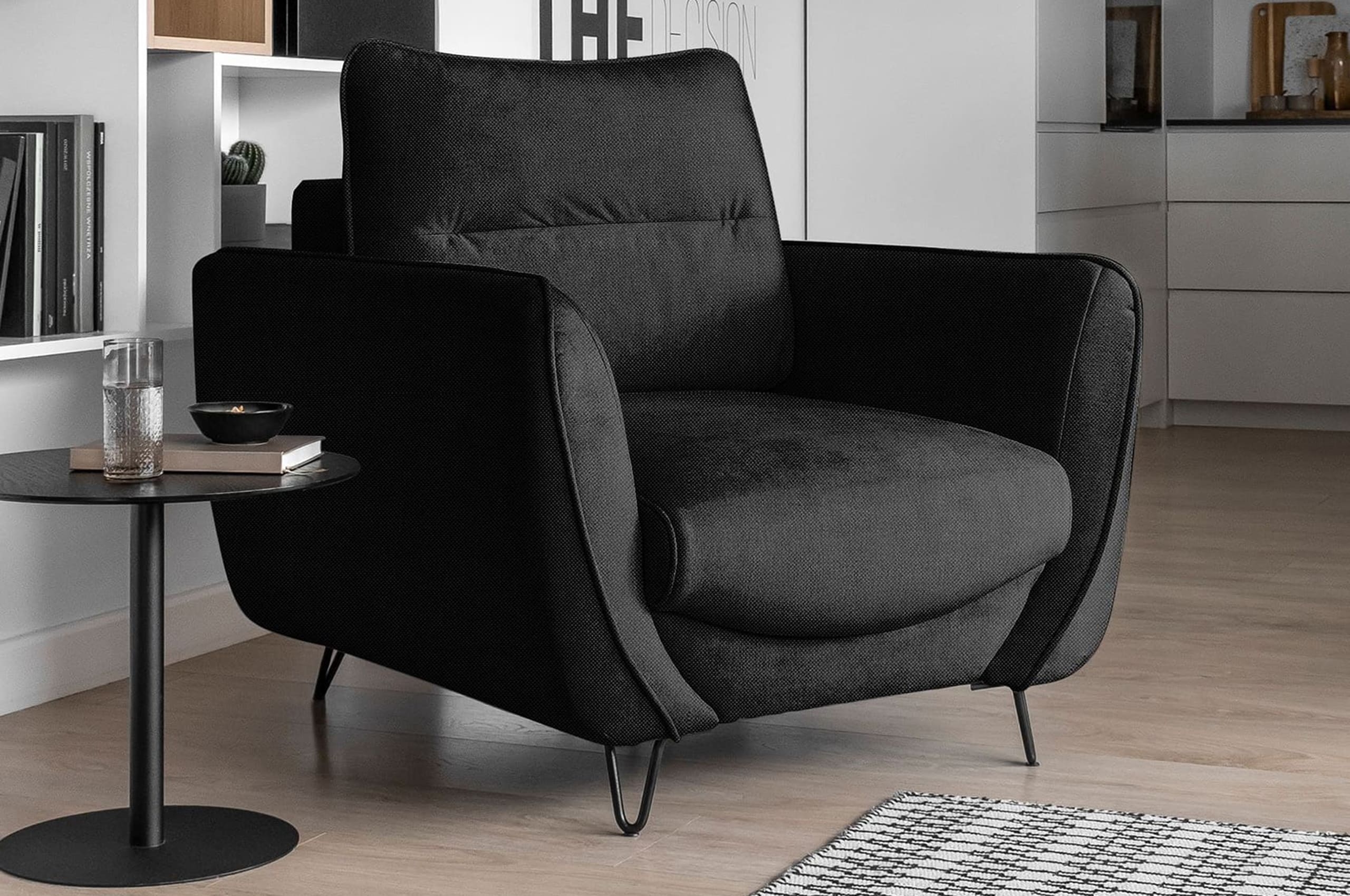 Sessel Sonic mit Strukturstoff und Stahlbeinen Sessel Sonic mit Strukturstoff und Stahlbeinen