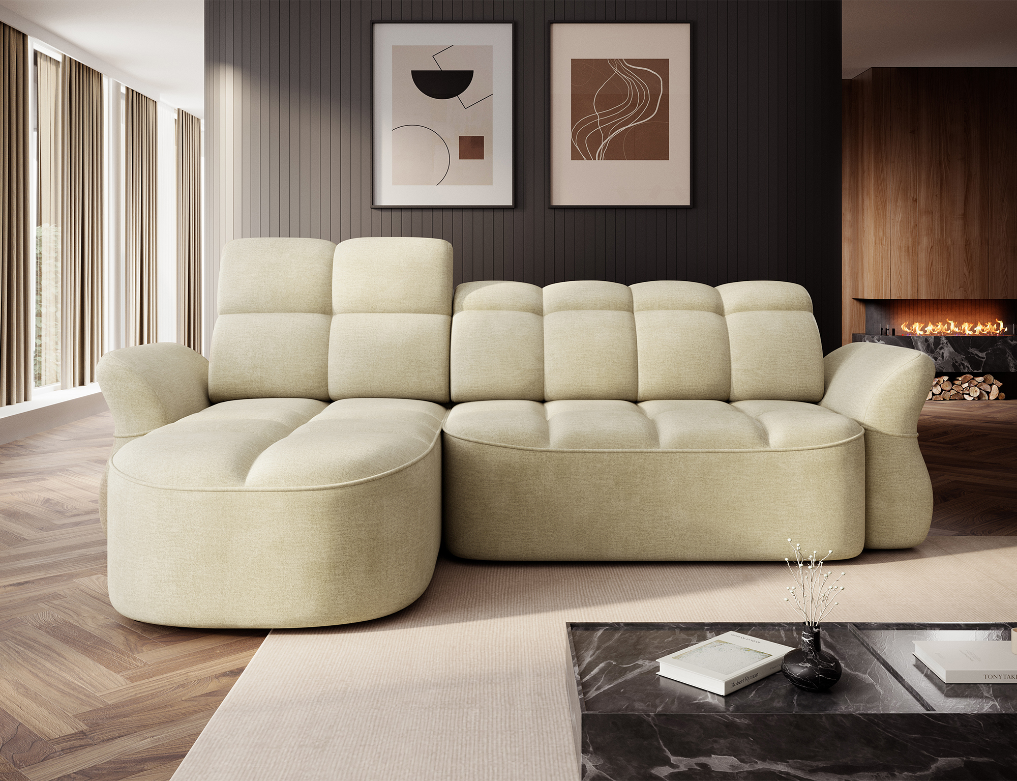 Ecksofa Benny, Samtvelours, elektrisch, Stauraum