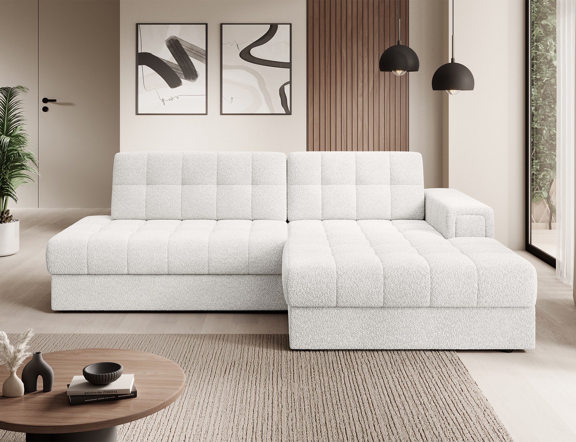 Ecksofa Blazer, Bouclé, Schlaffunktion, Bettkasten