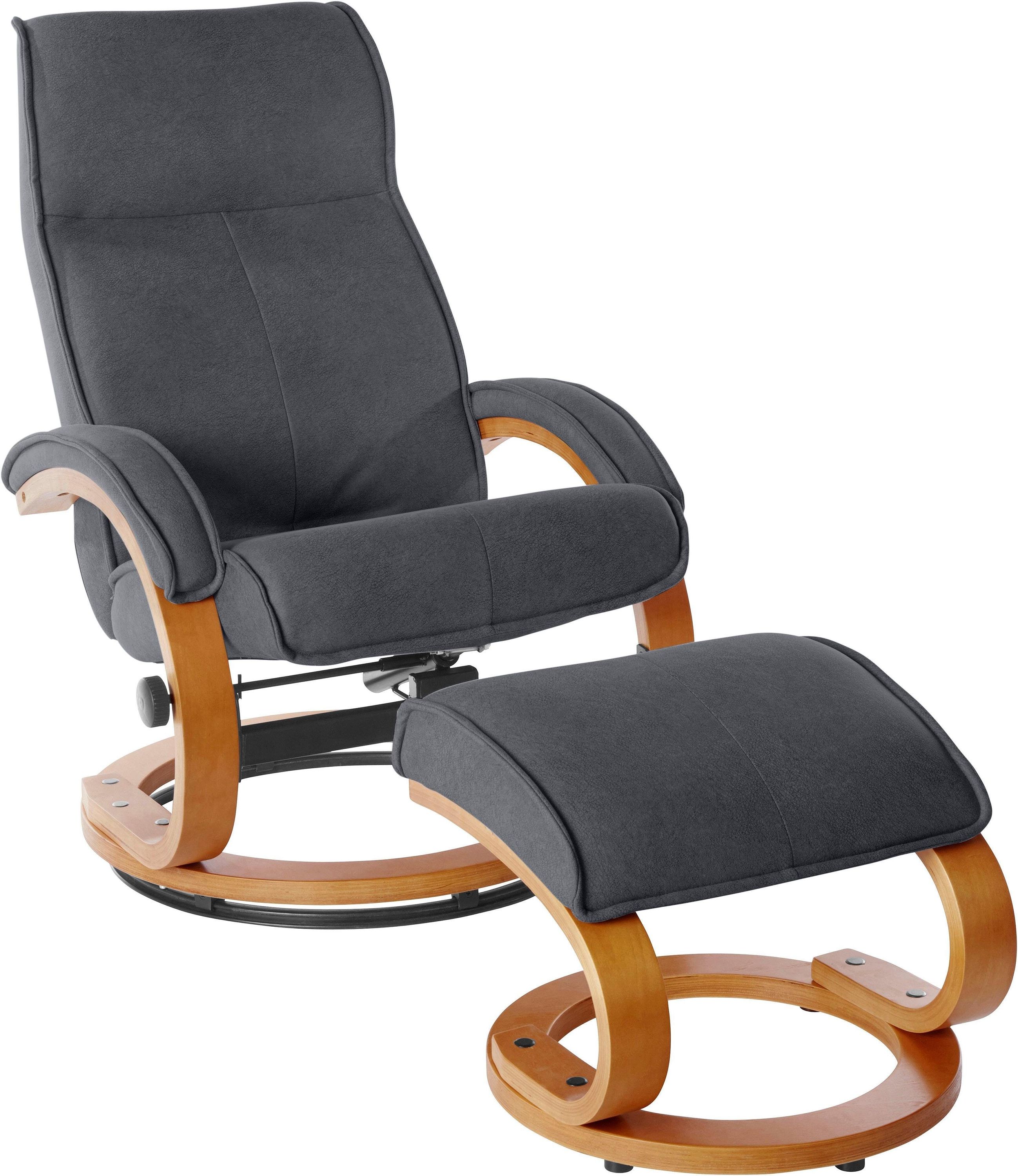 Set Relaxsessel Hocker Leder Dunkelgrau