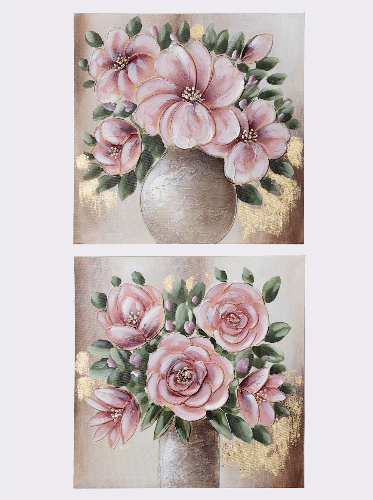 2-teiliges Originalgemälde, rose, je 40 x 40 cm