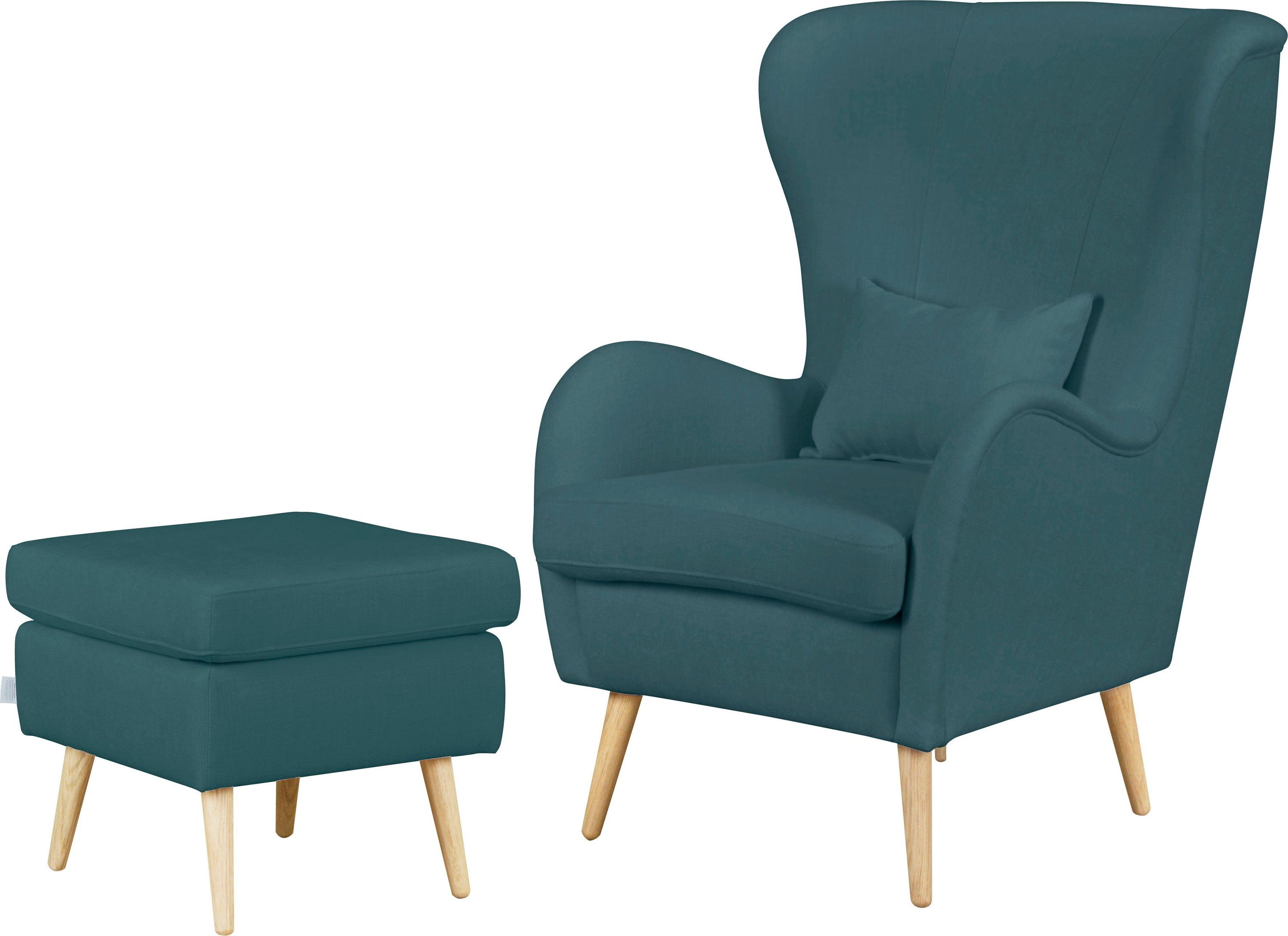 Sessel Salla mit Hocker Strukturstoff Petrol