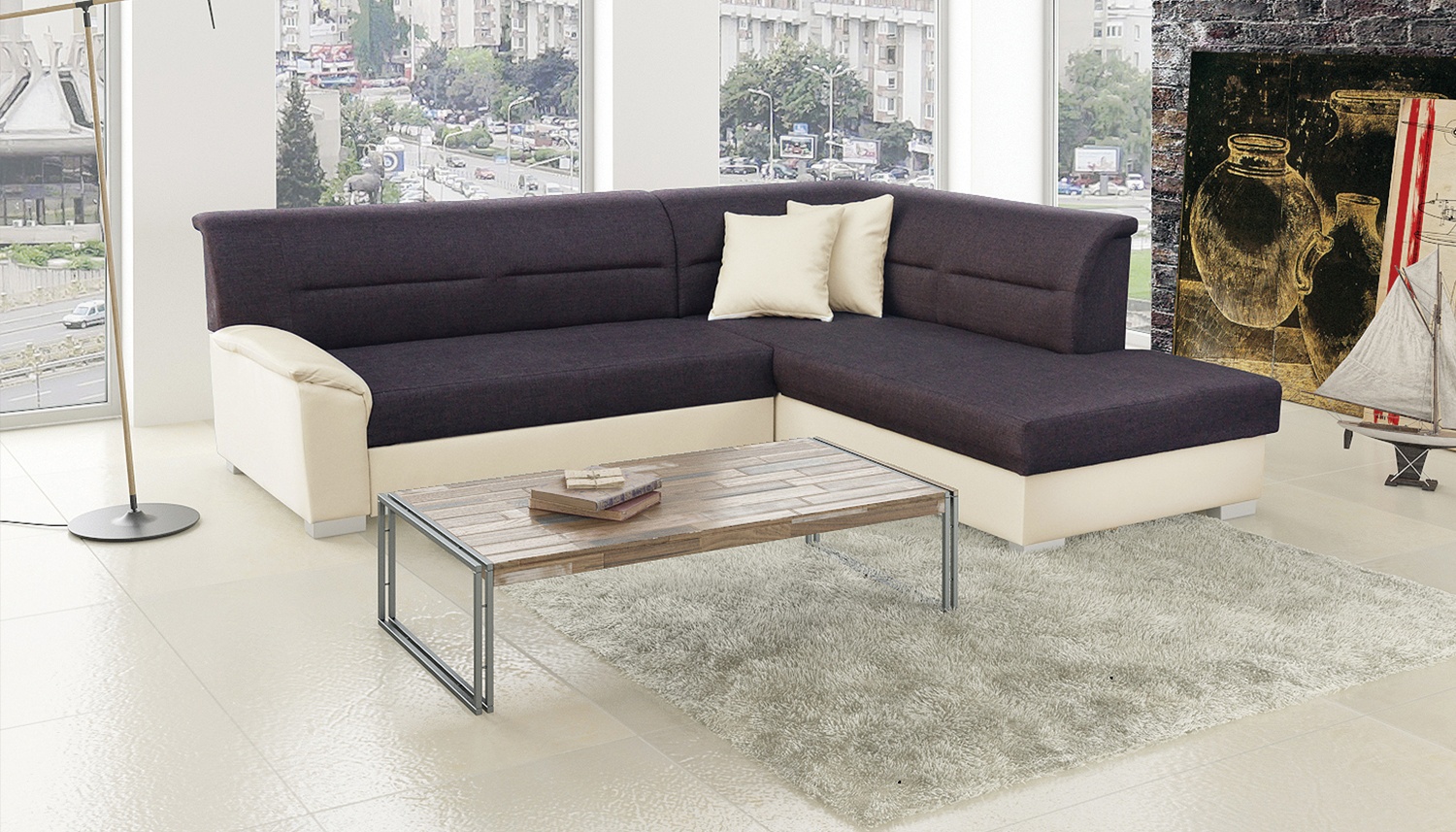 Ecksofa Bergamo – Webstoff, Schlaffunktion, Bettkasten Ecksofa Bergamo – Webstoff, Schlaffunktion, Bettkasten