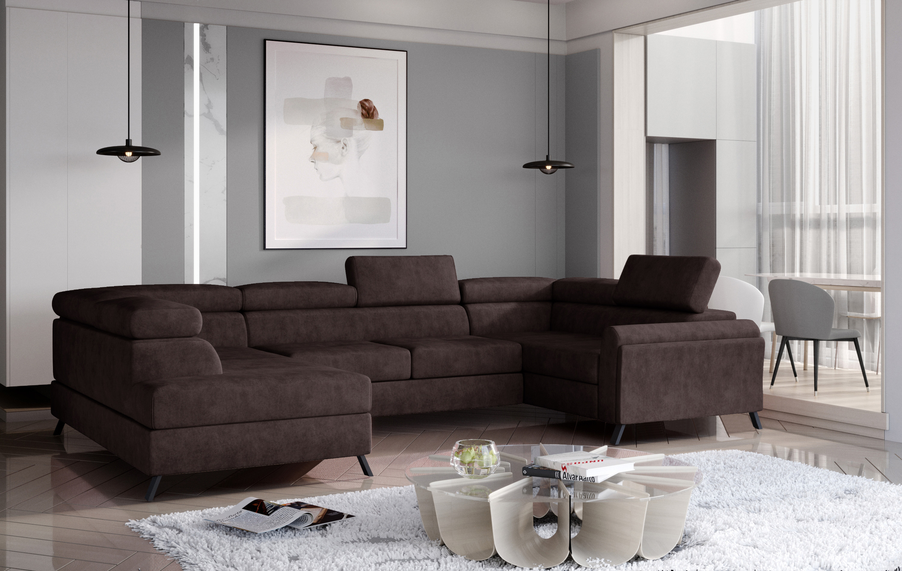 Wohnlandschaft Esco, Alcantara, Schlaffunktion, Stauraum