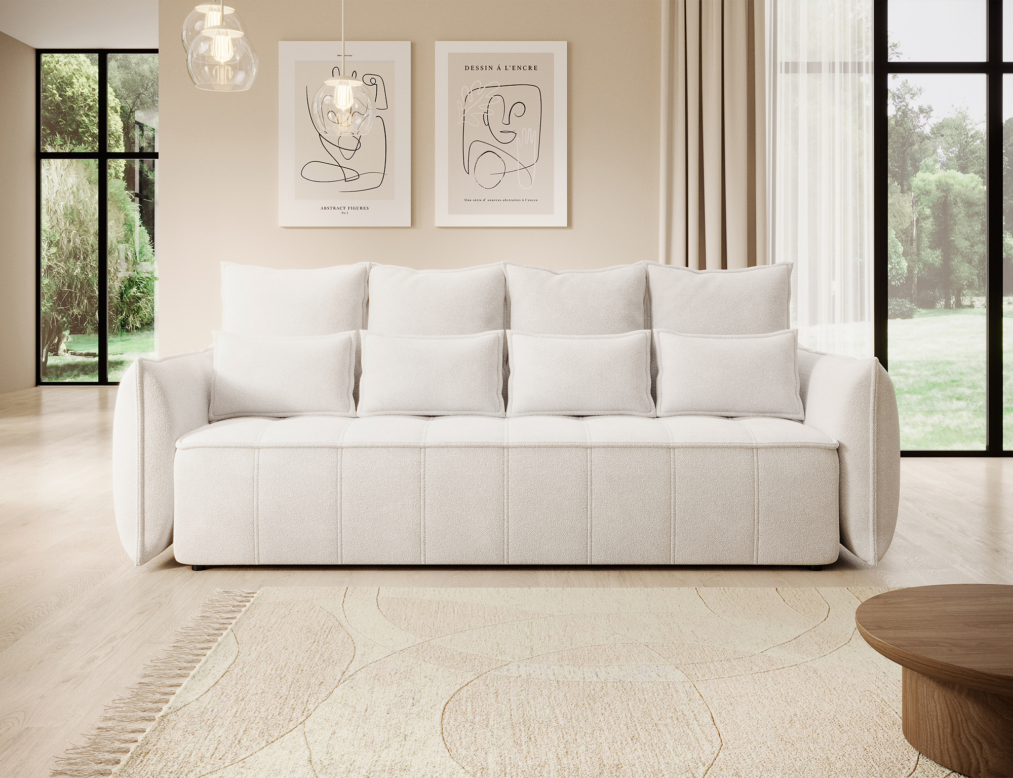 Sofa Wilson, Bouclé-Samt, 3-Sitzer, mit Schlaffunktion