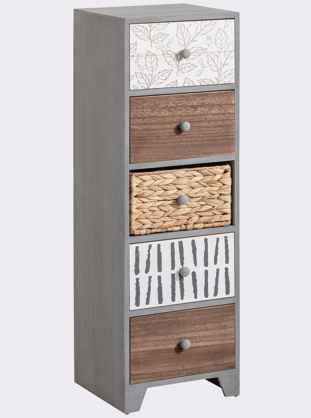 Kommode aus Paulowniaholz, grau-braun, 30x90x30 cm