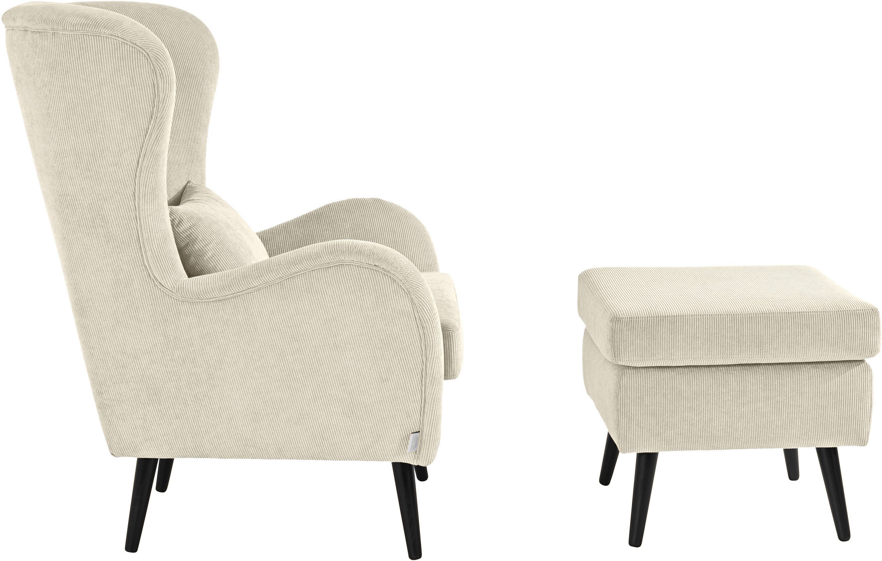 Hocker Salla, Samtcord beige, 58 × 58 cm, elegant