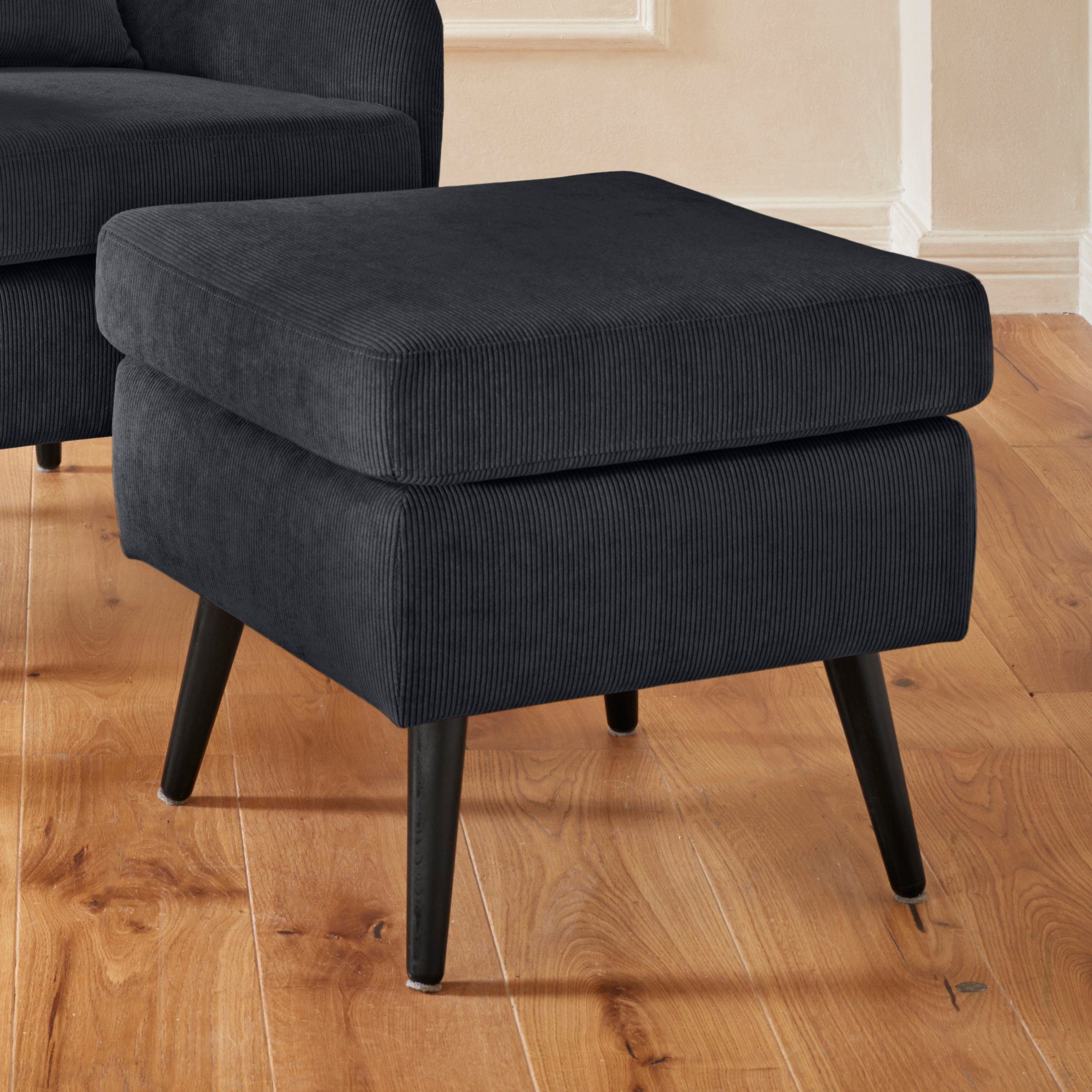 Hocker Salla, Samtcord schwarz, elegant und modern
